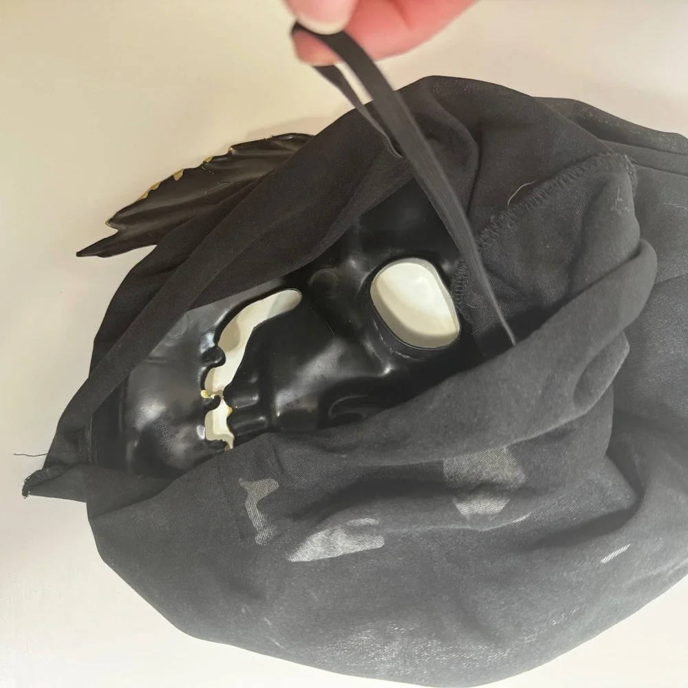 Gold‎ Pirate Skull Mask Black Hood Crossed Swords Dark Halloween Party Costume